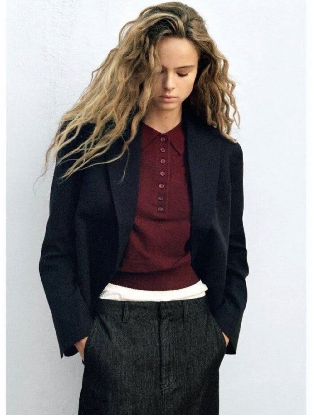 NWT- Zara Womens Cropped Blazer Jacket Dark Navy Blue/Black Oversized (Size XL)